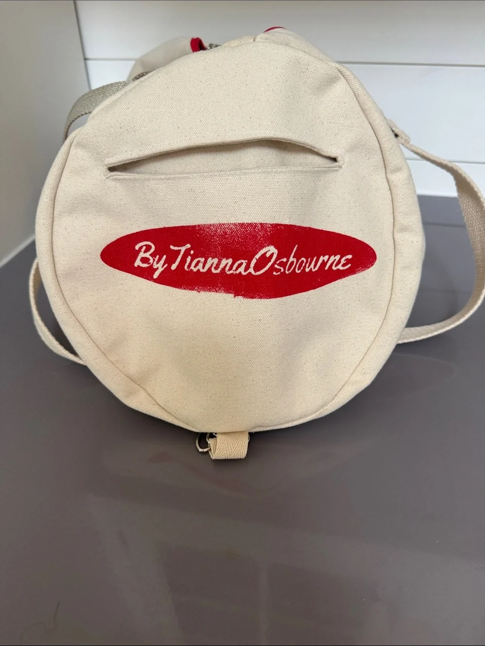 Bourne Star Canvas Duffel Bag in Cream with Red Accents